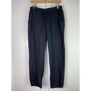 Allen Allen Women's PM Washed Black 100% Linen Elastic Drawstring Waist Pants